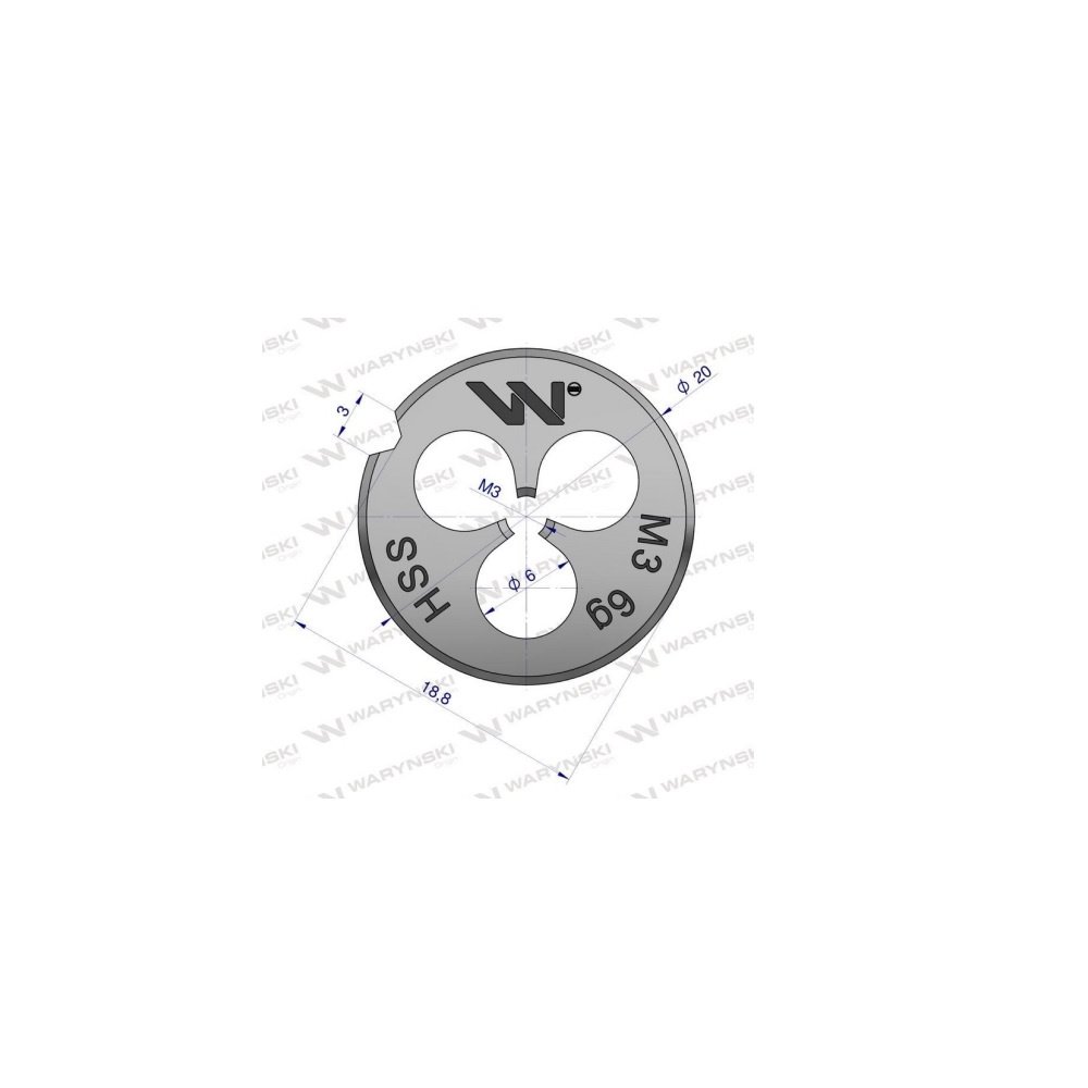 Narzynka przemysłowa M3 ze stali HSS DIN22568 Warynski