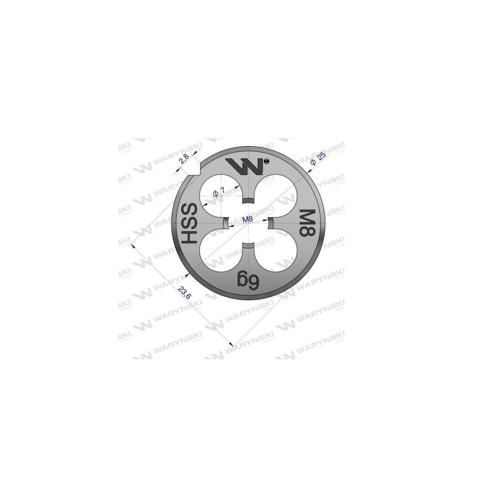 Narzynka przemysłowa M8 ze stali HSS DIN22568 Warynski