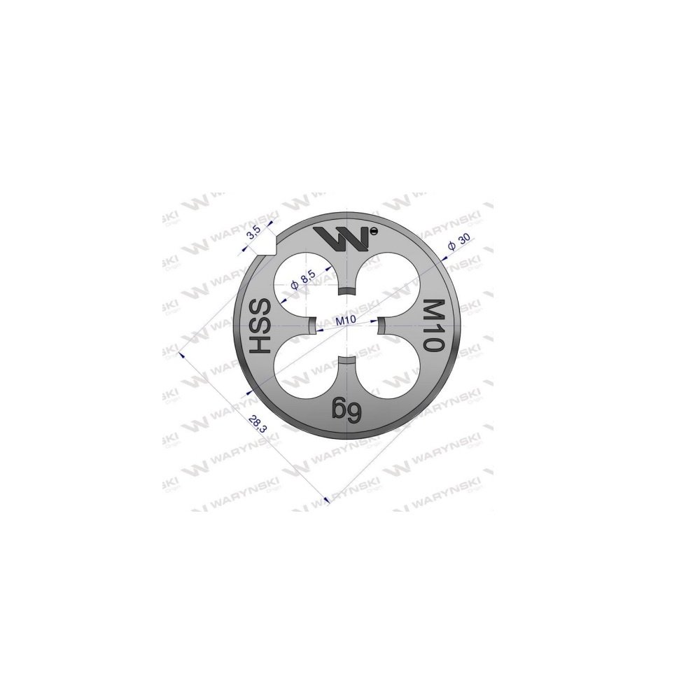 Narzynka przemysłowa M10 ze stali HSS DIN22568 Warynski