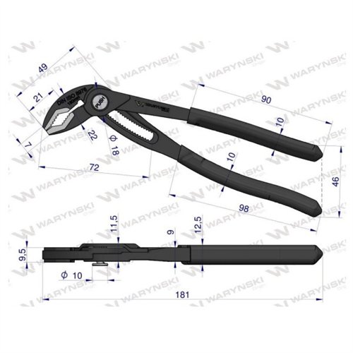 Szczypce do rur szybkonastawne 180mm. zakres szczęk 42 mm Waryński