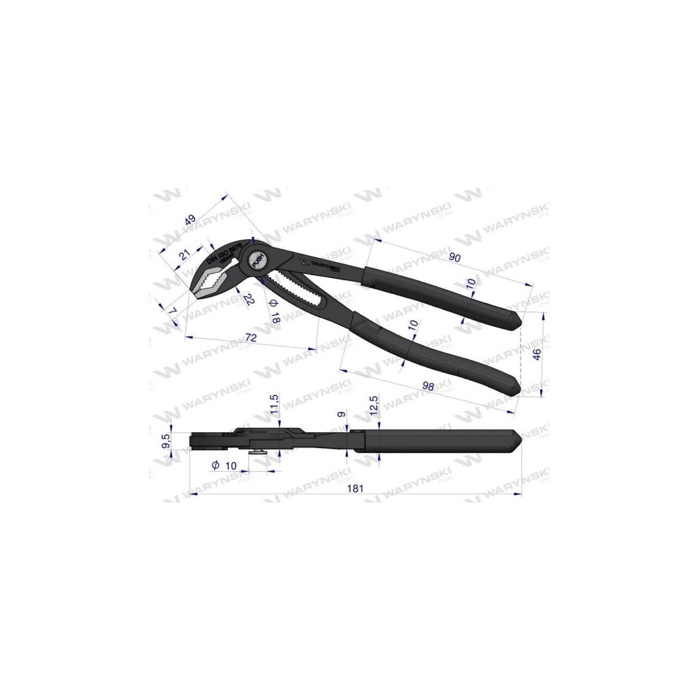 Szczypce do rur szybkonastawne 180mm. zakres szczęk 42 mm Waryński