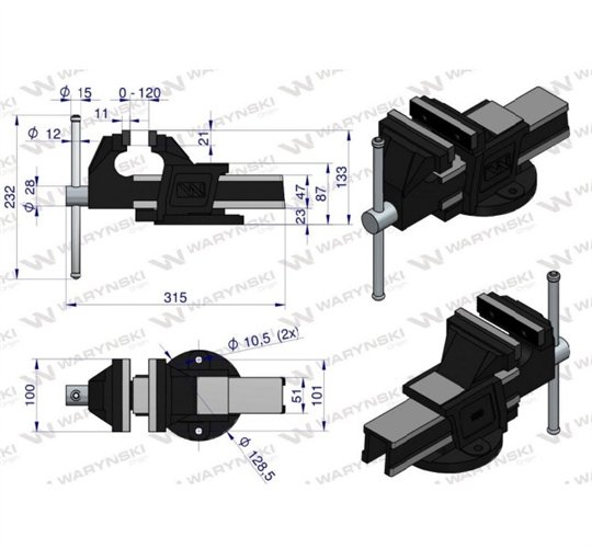 Imadło ślusarskie z żeliwa sferoidalnego stałe 100 mm Waryński