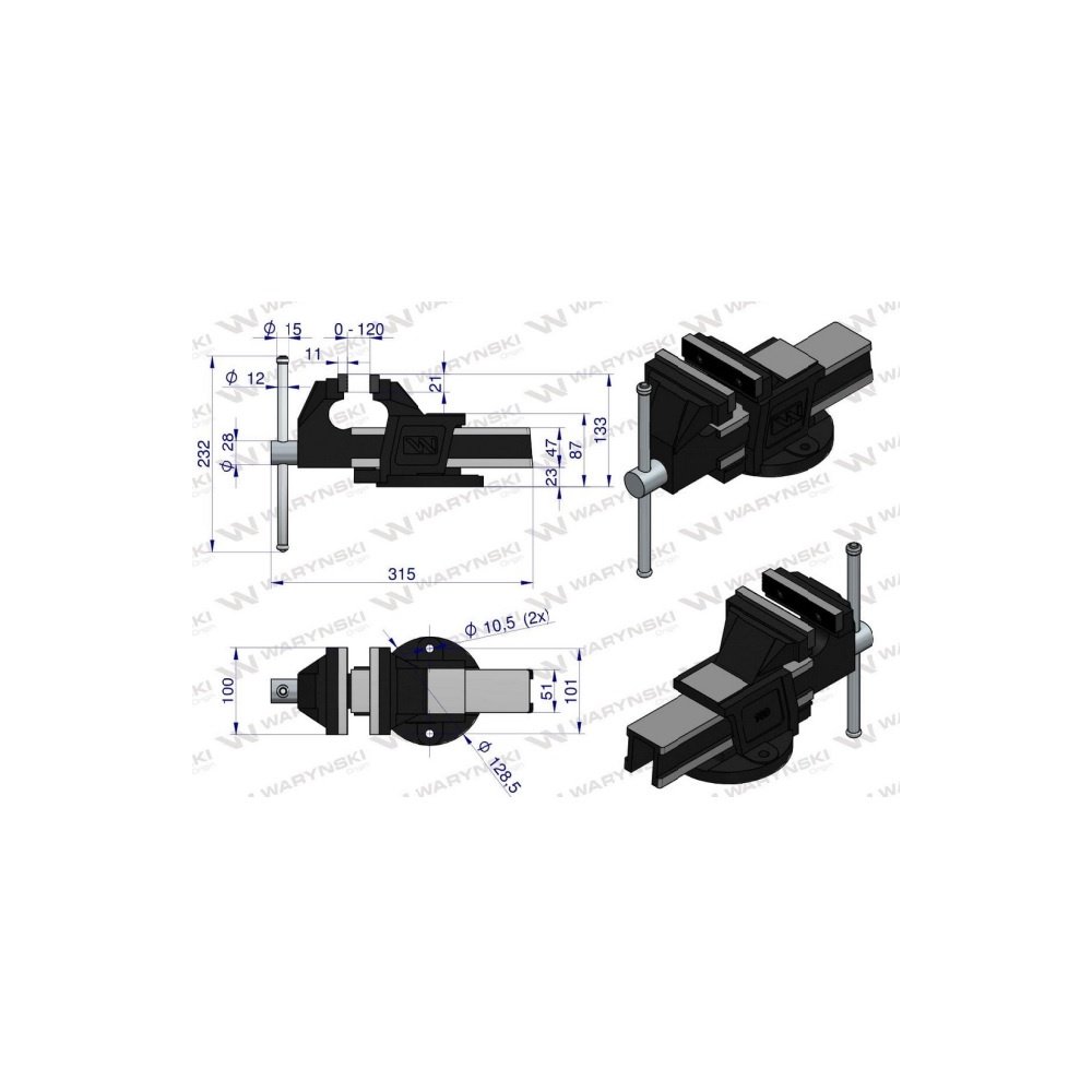 Imadło ślusarskie z żeliwa sferoidalnego stałe 100 mm Waryński