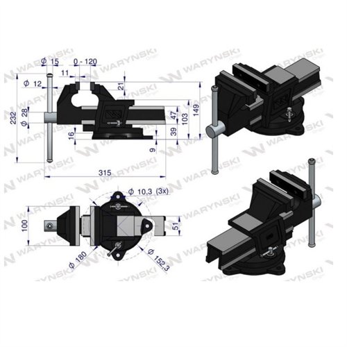 Imadło ślusarskie z żeliwa sferoidalnego obrotowe 100 mm Waryński