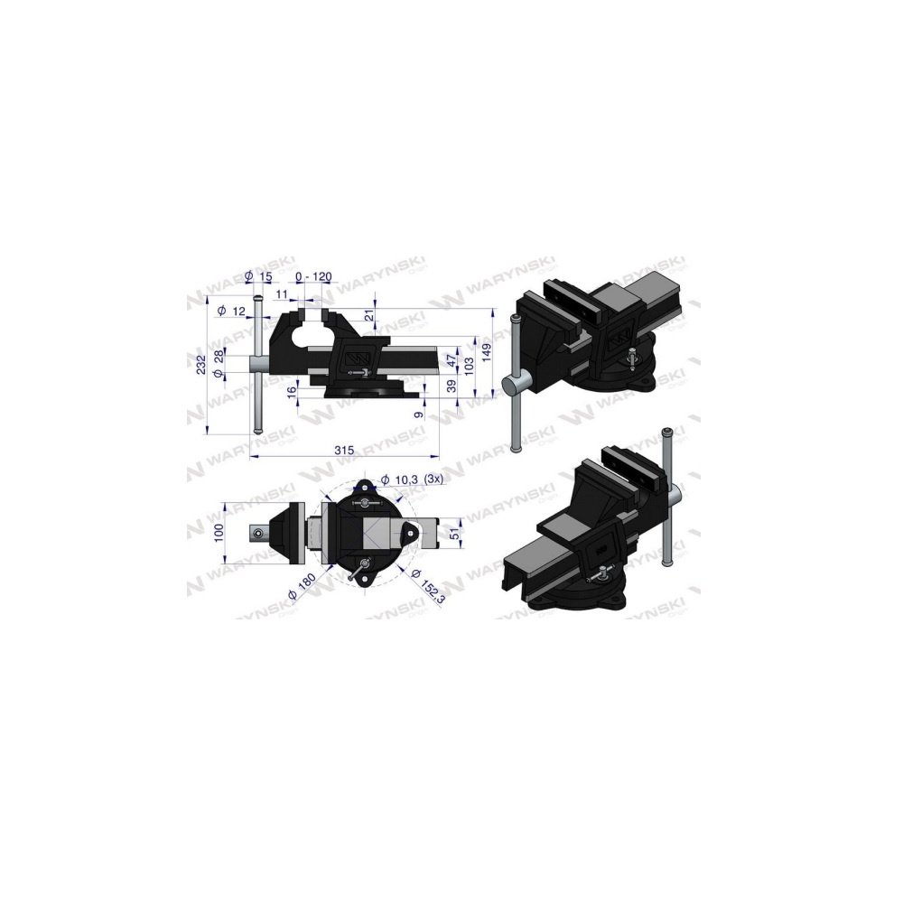 Imadło ślusarskie z żeliwa sferoidalnego obrotowe 100 mm Waryński