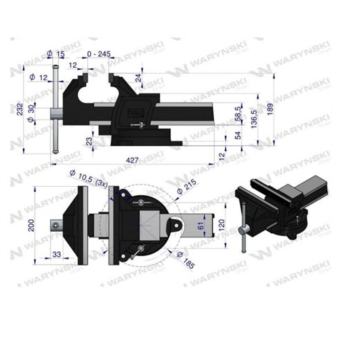 Imadło ślusarskie z żeliwa sferoidalnego obrotowe 200 mm Waryński
