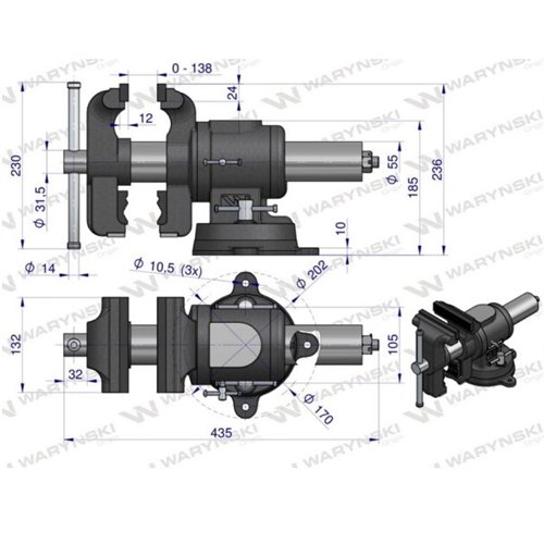 Imadło ślusarskie z żeliwa sferoidalnego obrotowe z obracanym jarzmem 125 mm Waryński
