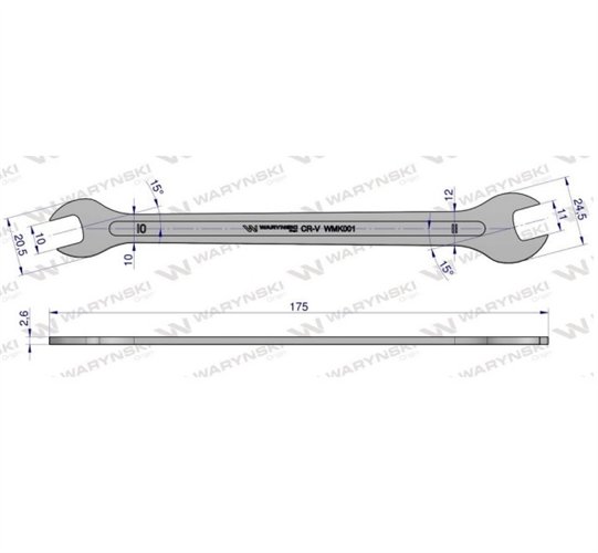Klucz ultra płaski 10 x 11 mm, CrV Waryński