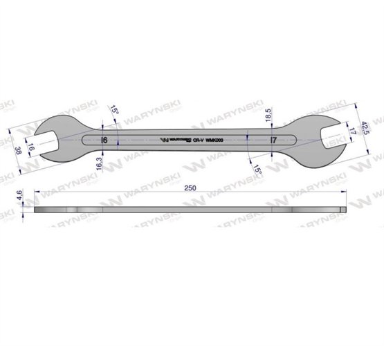 Klucz ultra płaski 16 x 17 mm, CrV Waryński