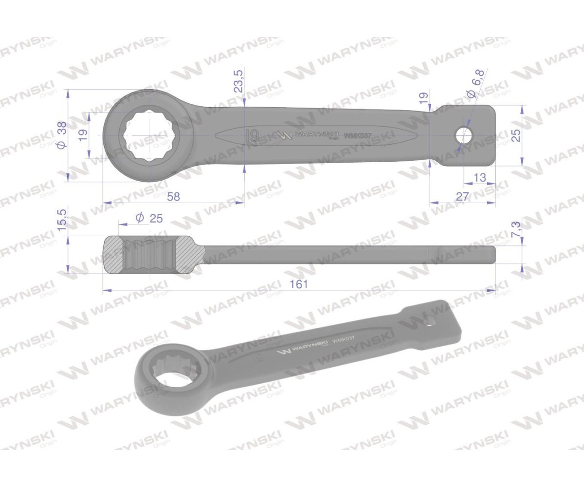 Klucz oczkowy do pobijania 19 mm Waryński