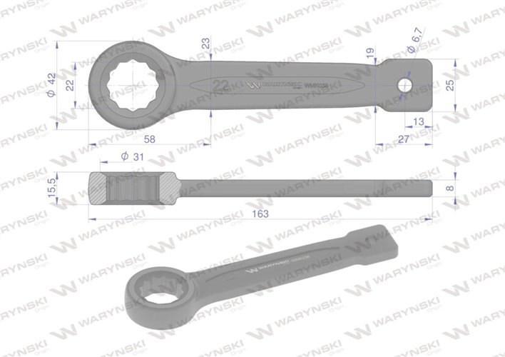 Klucz oczkowy do pobijania 22 mm Waryński