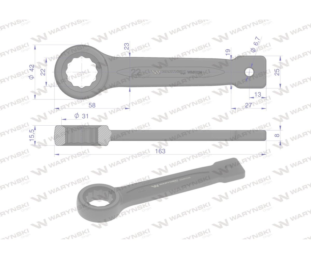Klucz oczkowy do pobijania 22 mm Waryński