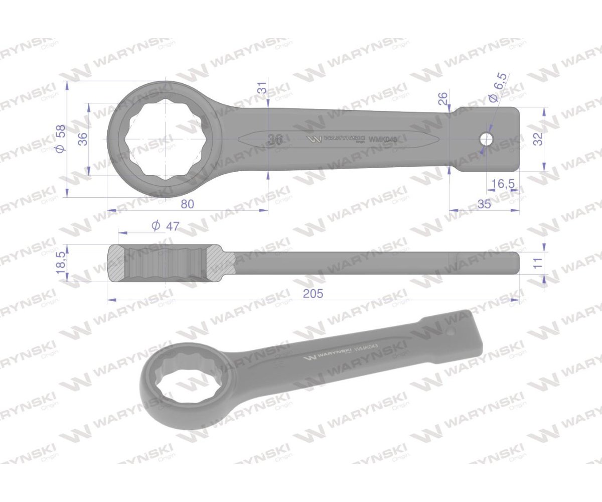 Klucz oczkowy do pobijania 36 mm Waryński