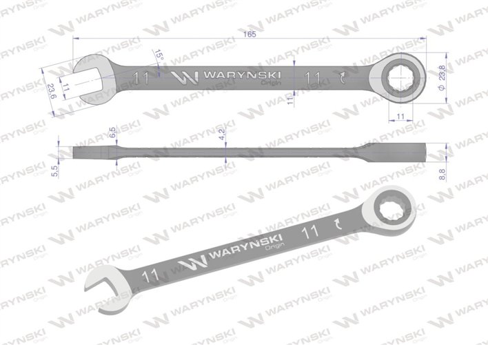 Klucz płasko-oczkowy 11 mm z grzechotką 72 zęby standard ASME B107-2010 Waryński