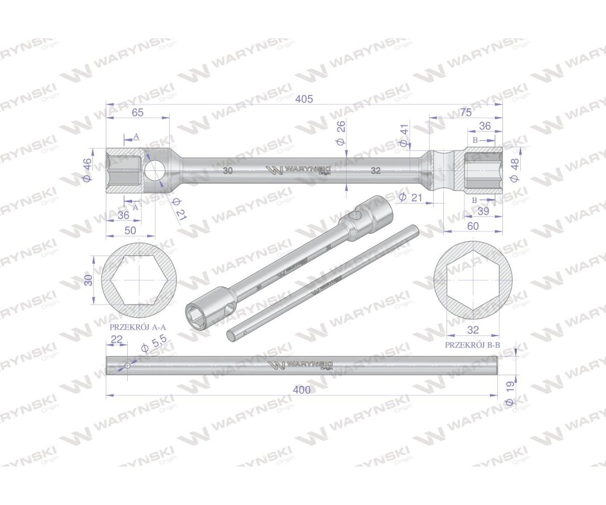 Klucz krzyżakowy do kół 30 x 32mm wzmocniony wkladany uchwyt Waryński