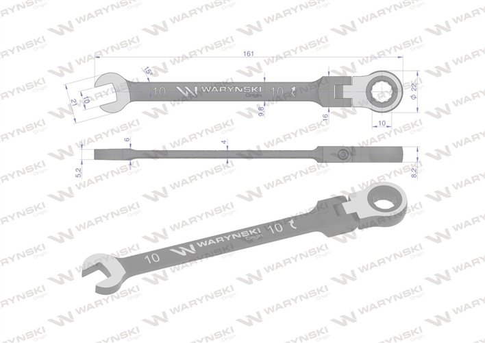Klucz płasko-oczkowy 10 mm z grzechotką 72 zęby i przegubem Waryński