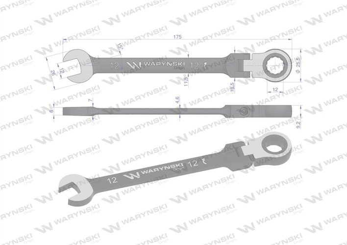 Klucz płasko-oczkowy 12 mm z grzechotką 72 zęby i przegubem Waryński