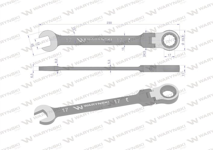 Klucz płasko-oczkowy 17 mm z grzechotką 72 zęby i przegubem Waryński