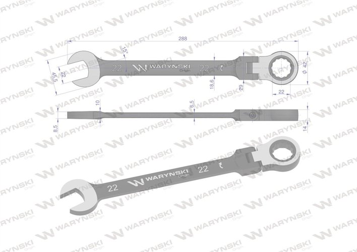 Klucz płasko-oczkowy 22 mm z grzechotką 72 zęby i przegubem Waryński