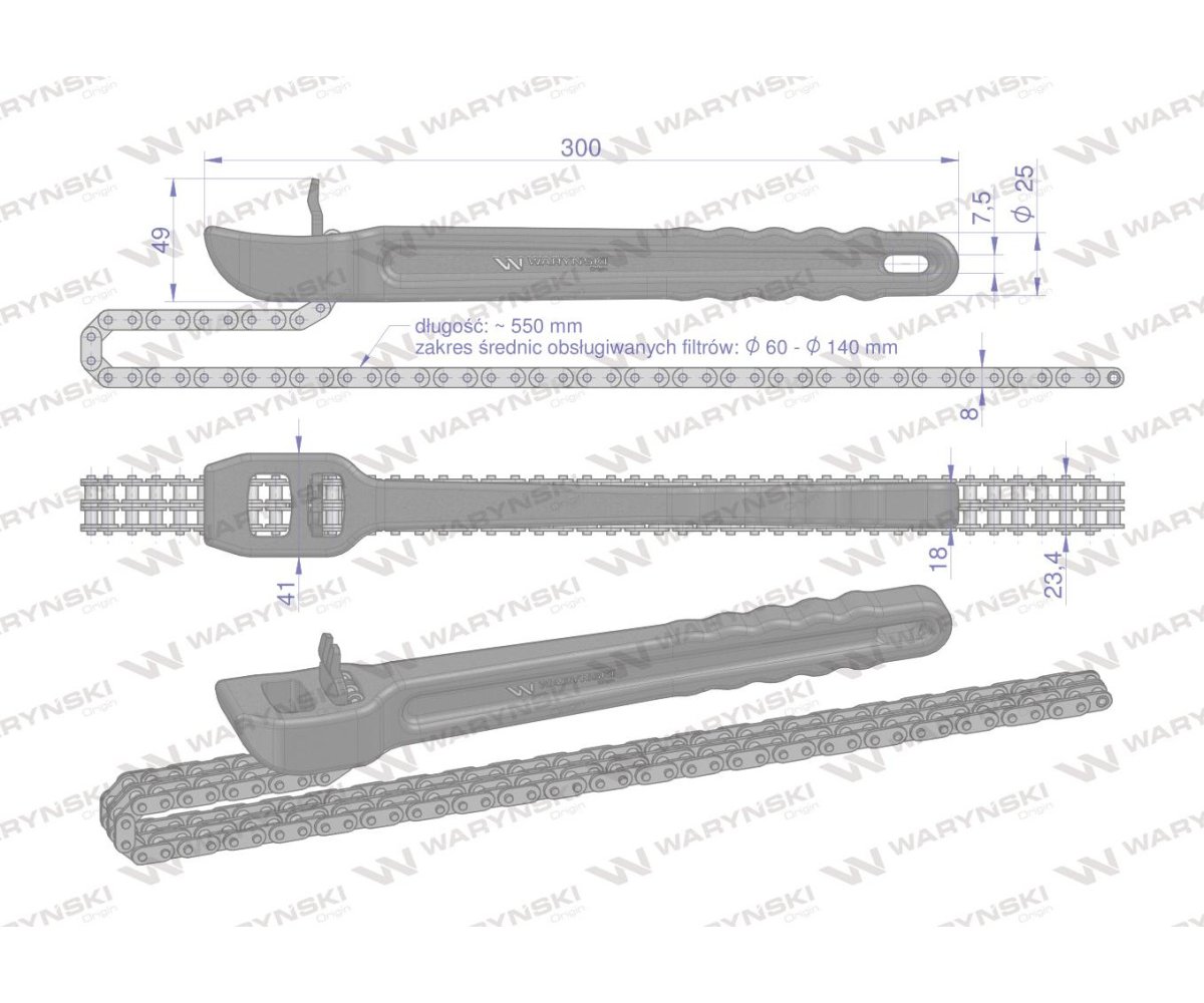 Klucz łańcuchowy do filtrów -140mm Waryński