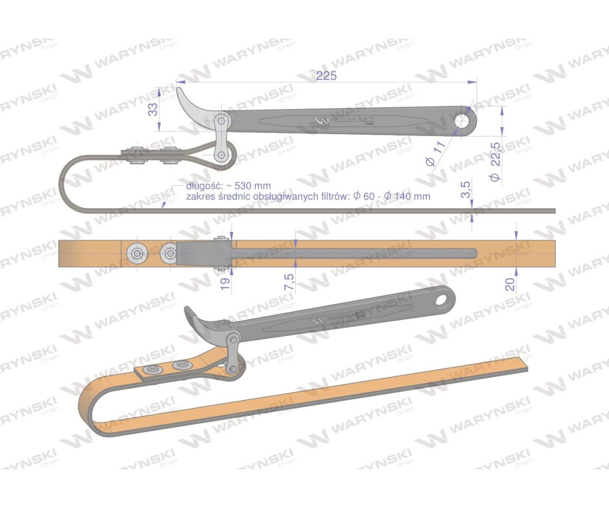 Klucz paskowy skóra do filtrów Waryński