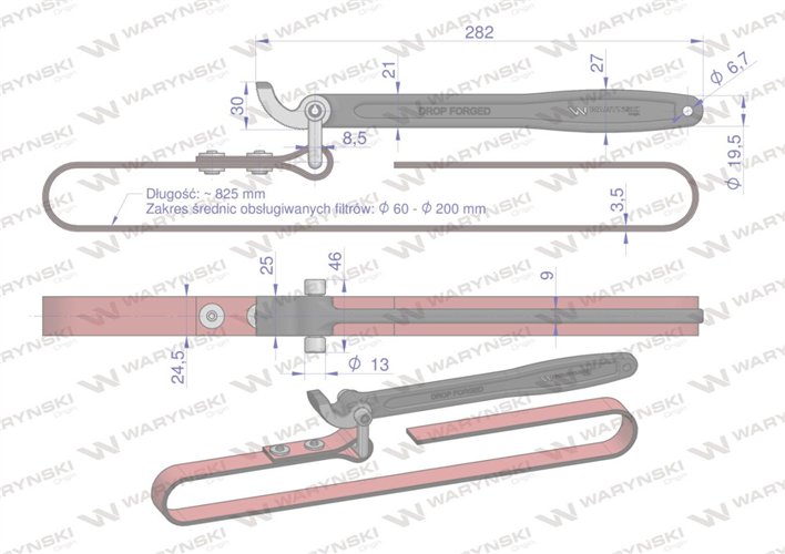 Klucz paskowy do filtra oleju średnica max 200 mm (skórz) Waryński