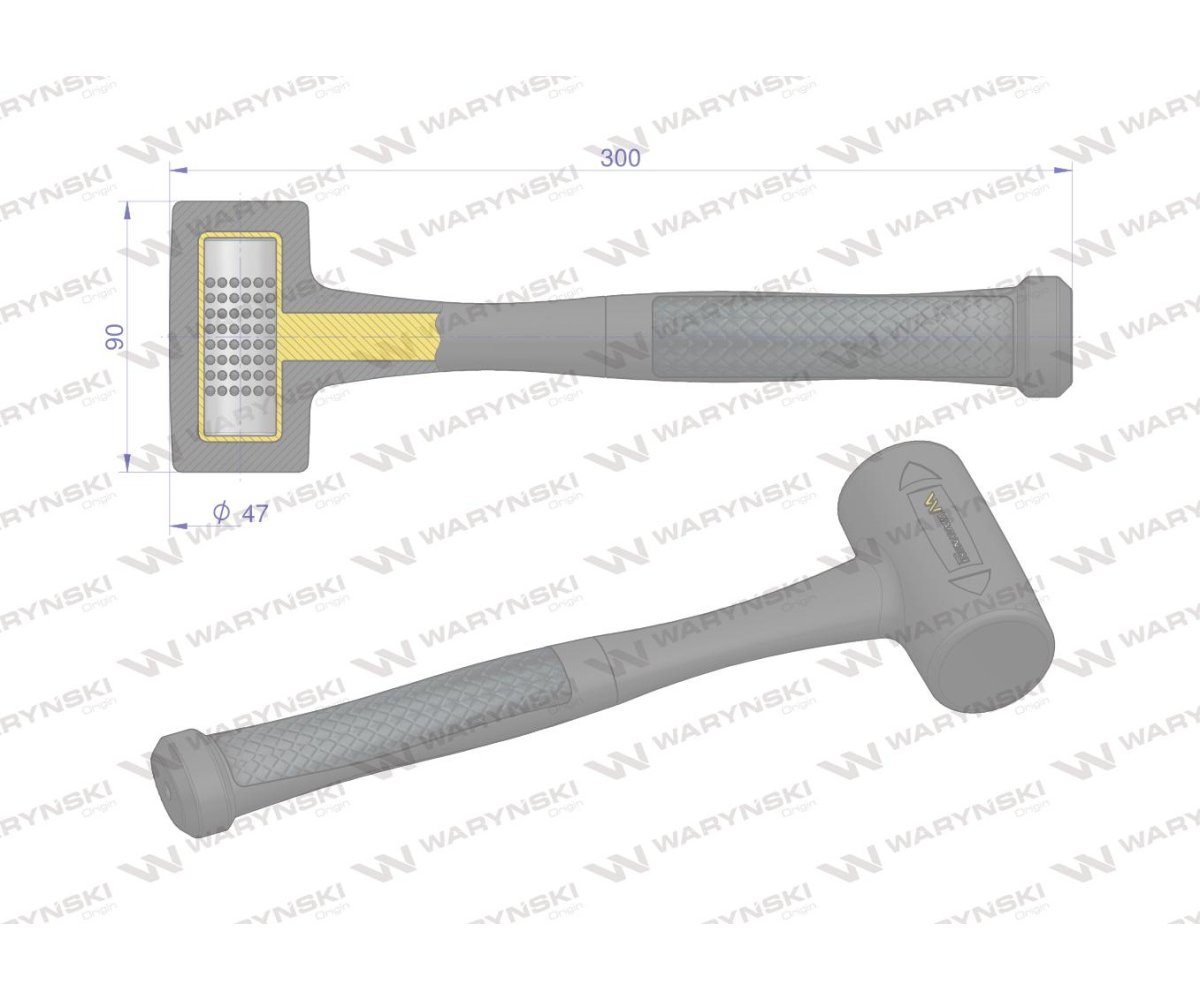 Młotek gumowy czarny bezodrzutowy 680 g trzonek z włókna szklanego Waryński