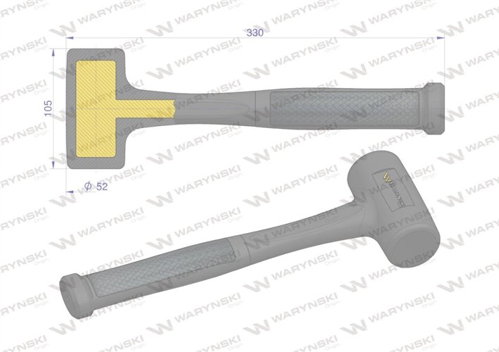 Młotek gumowy czarny lity 900 g trzonek z włókna szklanego Waryński