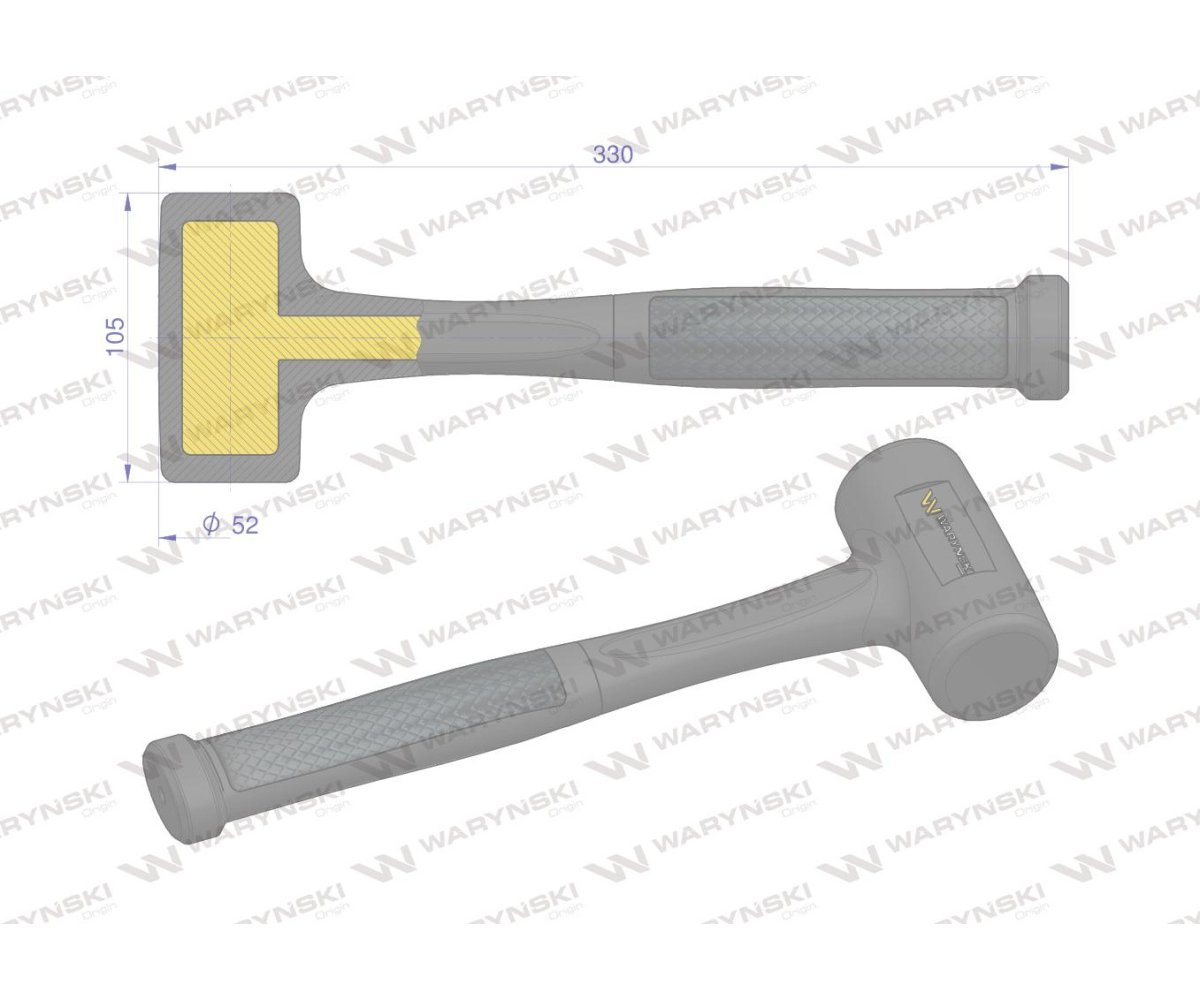 Młotek gumowy czarny lity 900 g trzonek z włókna szklanego Waryński