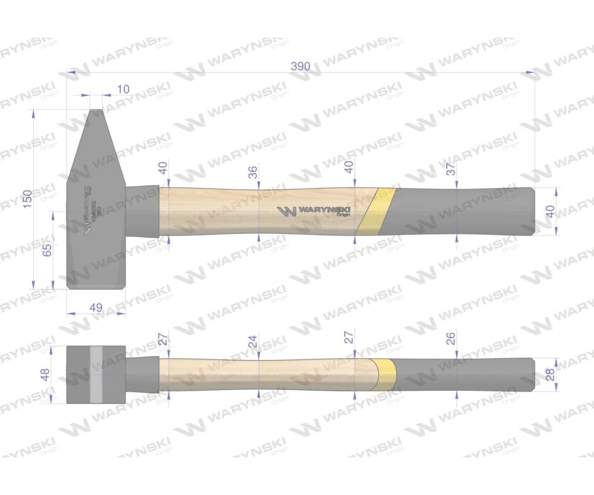 Młotek ślusarski 2 kg ciężki z jesionowym trzonkiem Waryński
