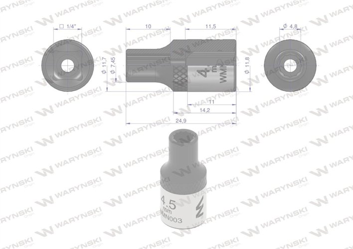 Nasadka dwunastokątna 1/4". 4.5 mm. CrV50BV30. DIN 3124. Waryński