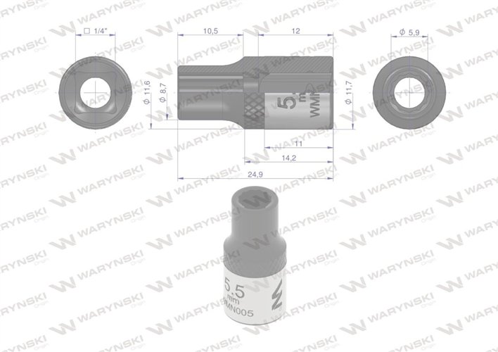 Nasadka dwunastokątna 1/4". 5.5 mm. CrV50BV30. DIN 3124. Waryński