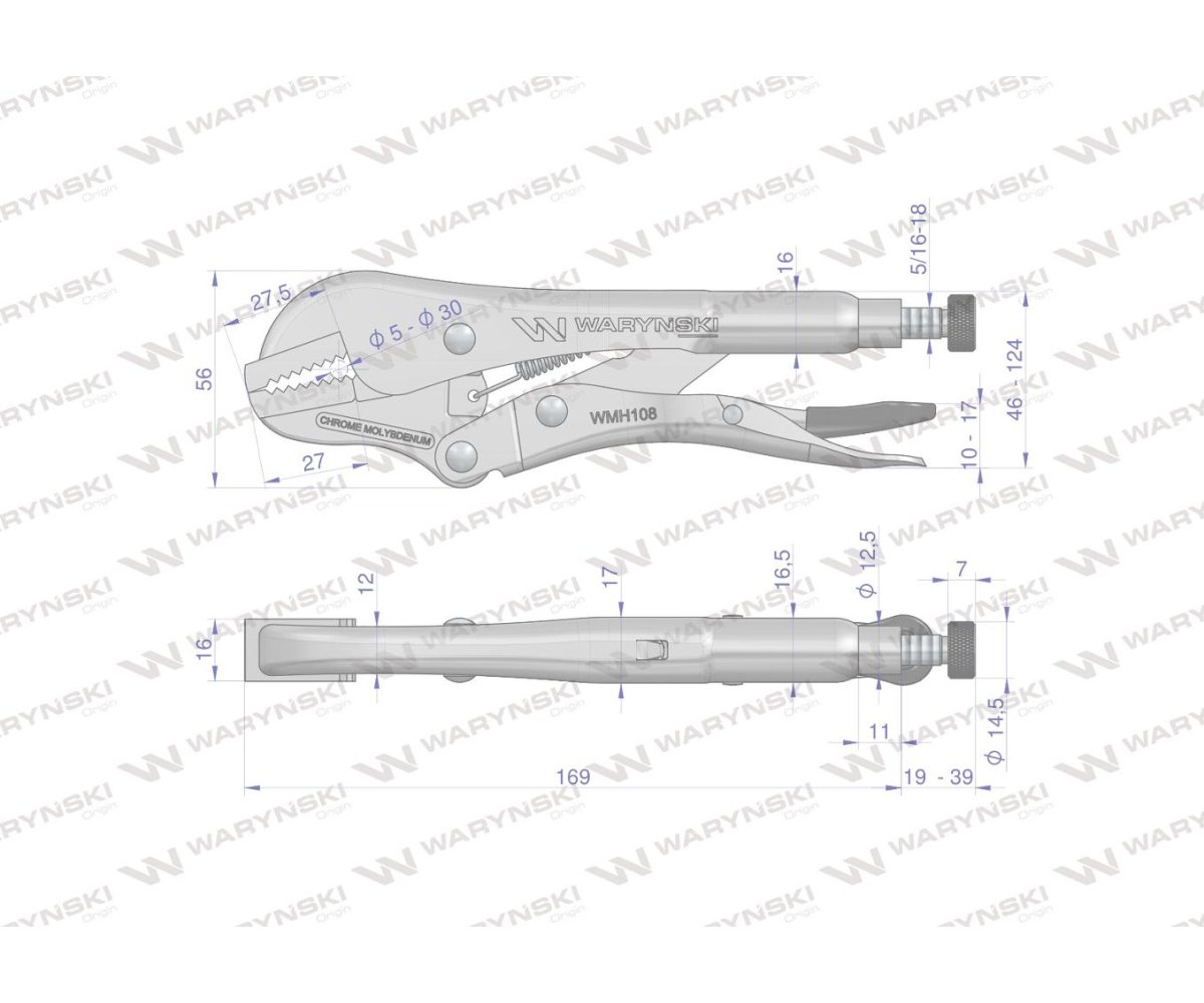 Szczypce zaciskowe Morsa ze stali CrMo 7" proste szczęki Waryński
