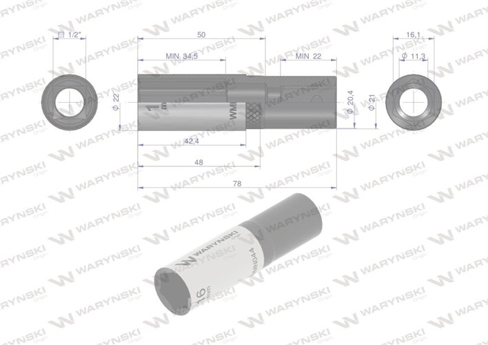 Nasadka sześciokątna 1/2". 16 mm. długa. CrV50BV30. DIN 3124. Waryński