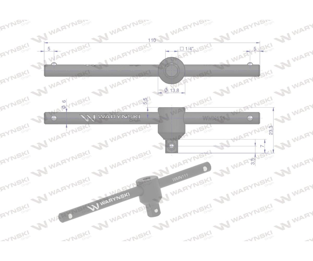 Pokrętło typu T. 1/4. do nasadek i końcówek wkrętakowych, Waryński