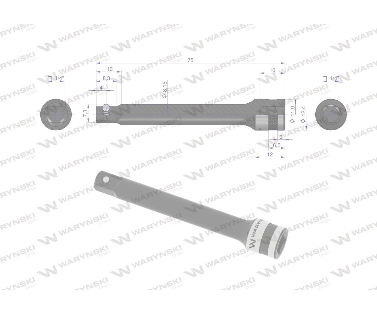 Przedłużka 1/4". 75 mm, Waryński