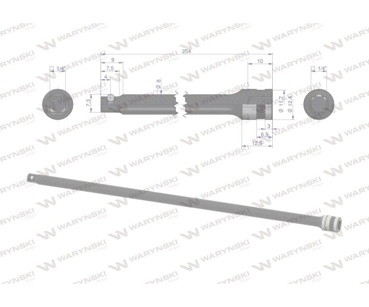 Przedłużka 1/4". 250 mm, Waryński