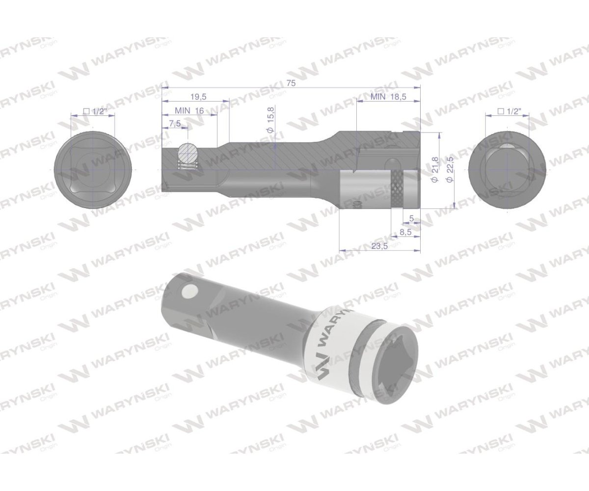 Przedłużka 1/2". 75mm, Waryński