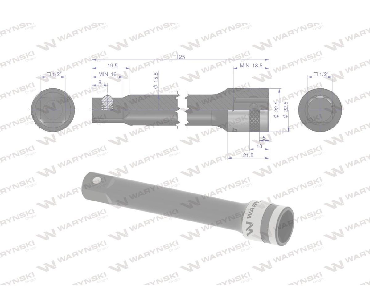 Przedłużka 1/2". 125mm, Waryński
