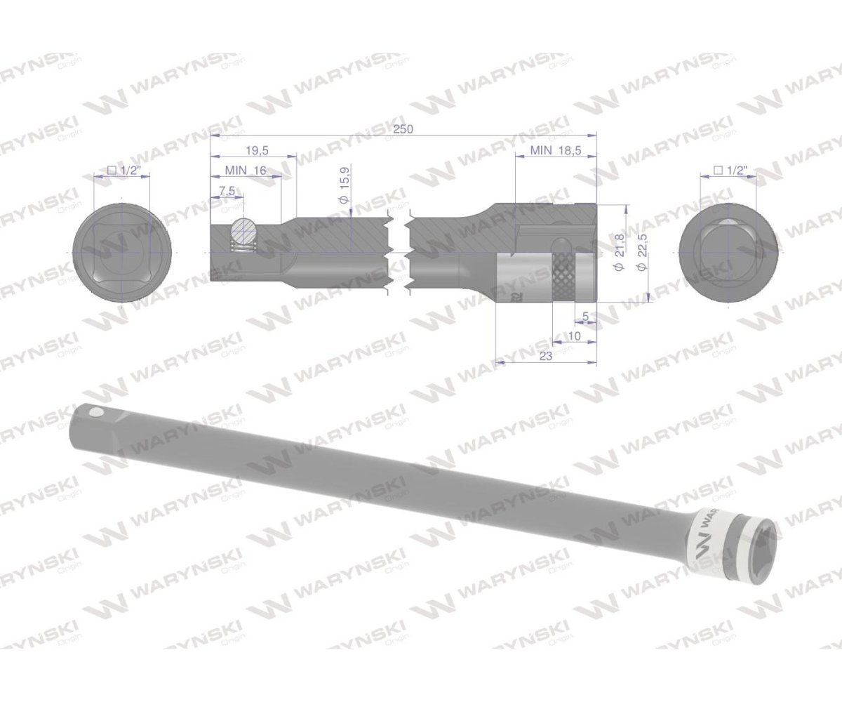 Przedłużka 1/2". 250mm, Waryński