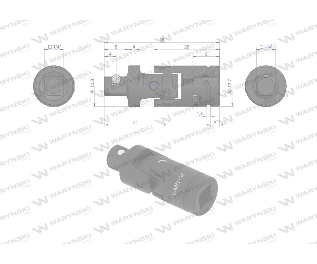 Przegub uniwersalny 1/4", Waryński