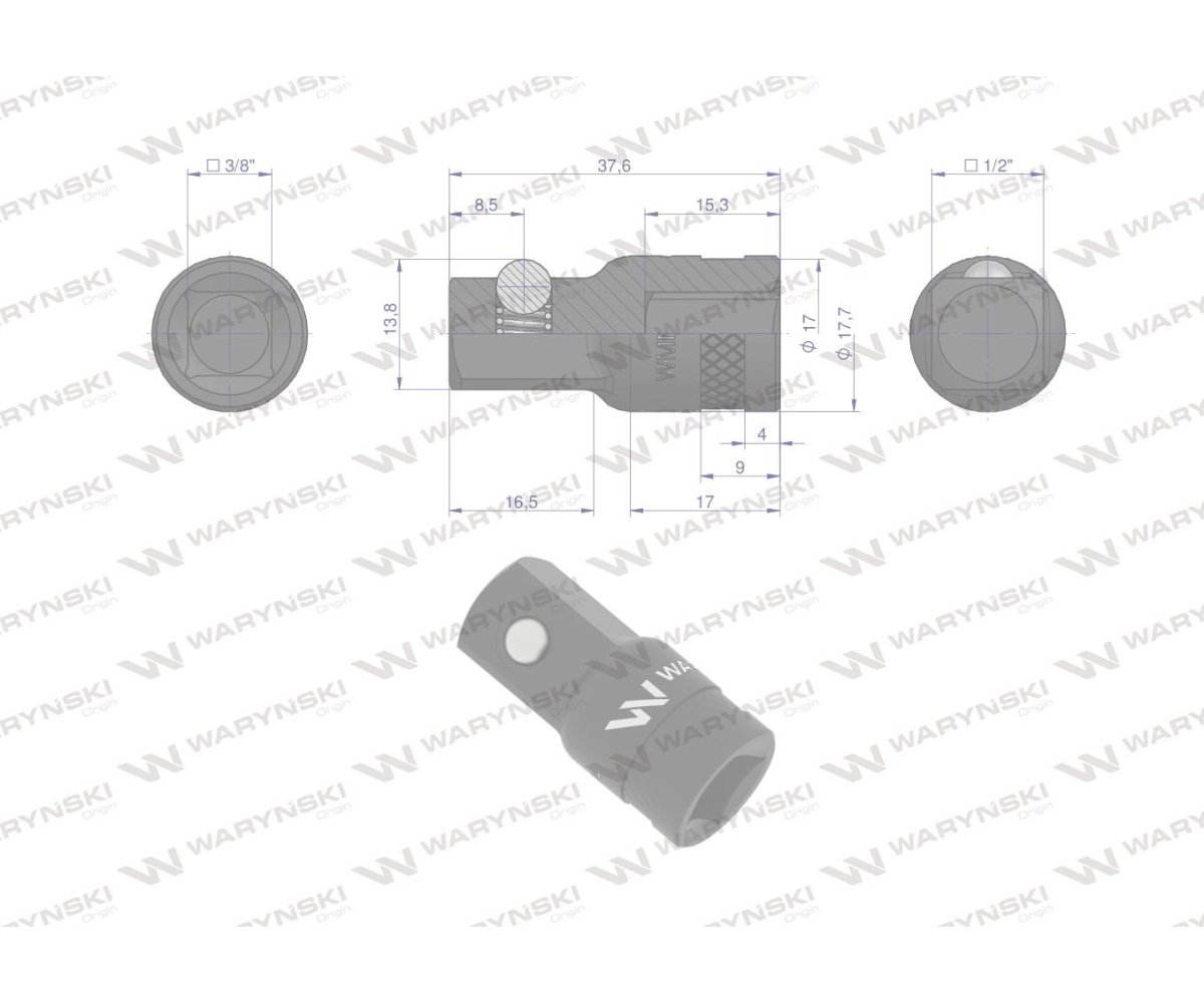 Redukcja 3/8" -1/2". 35mm, Waryński