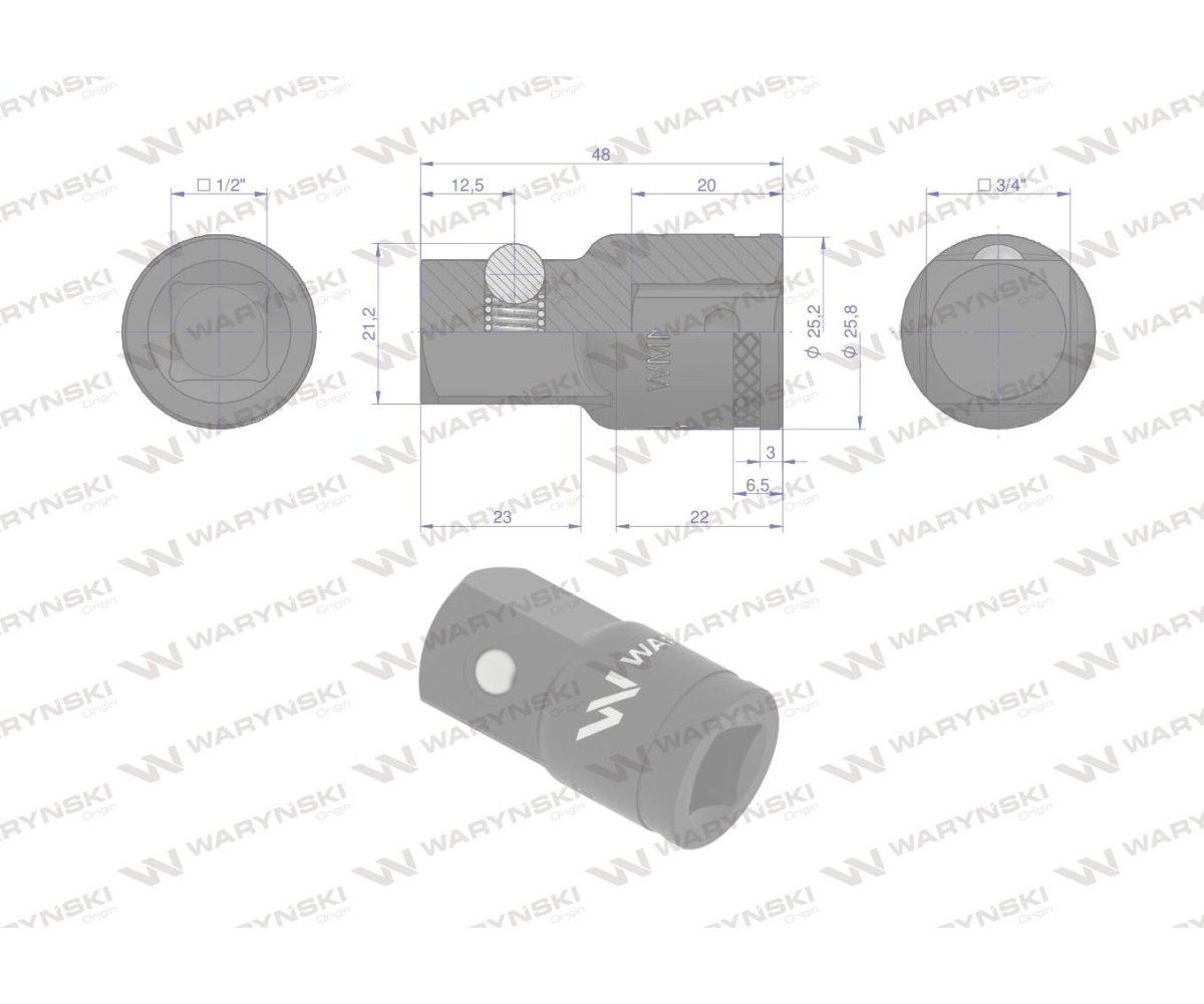 Redukcja 1/2" -3/4". 25mm, Waryński