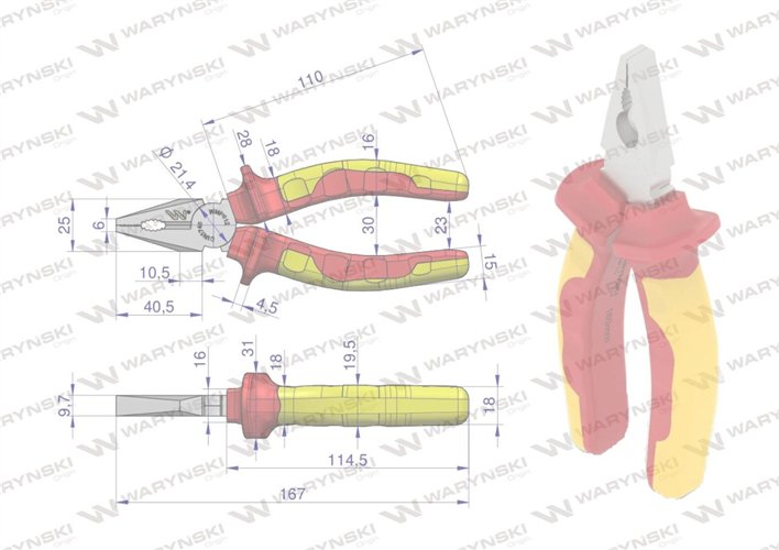 Szczypce izolowane, uniwersalne 160 mm. .VDE. Waryński