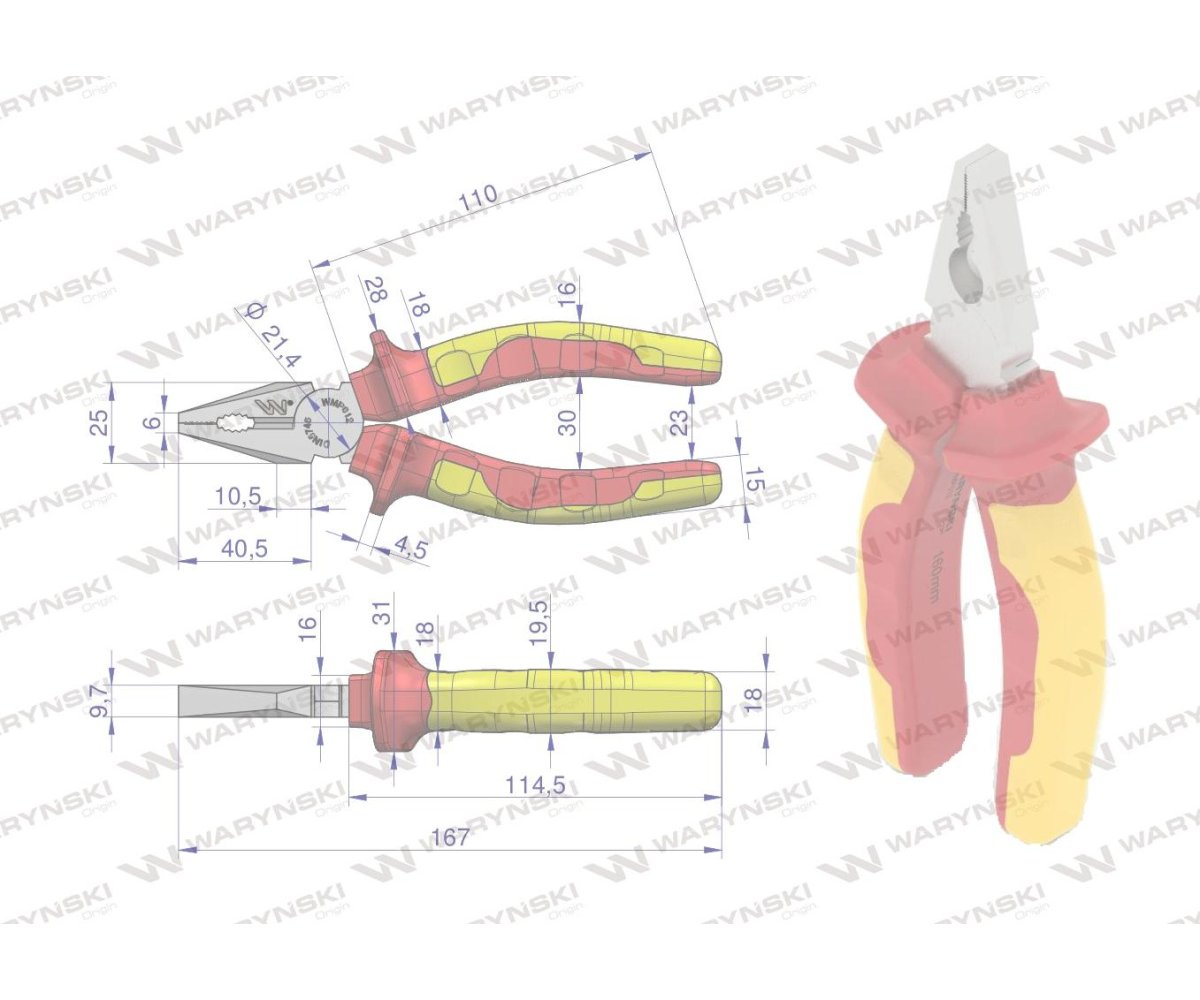 Szczypce izolowane, uniwersalne 160 mm. .VDE. Waryński