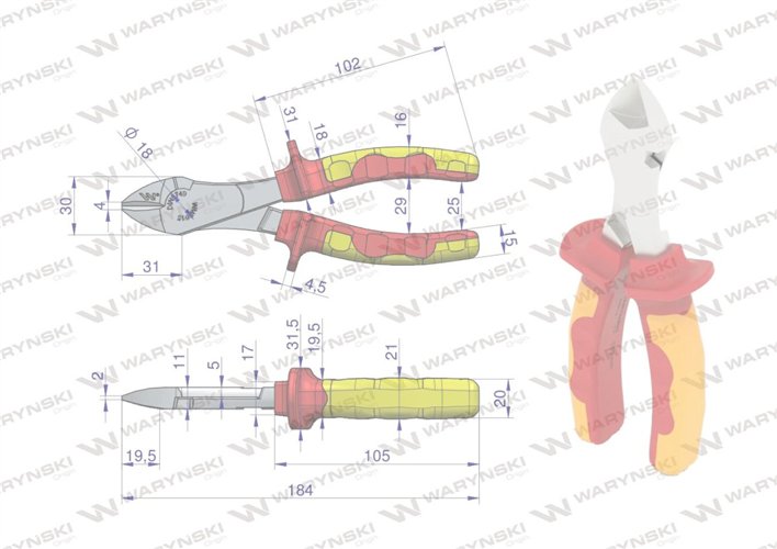 Szczypce izolowane, boczne 180 mm. VDE. Waryński