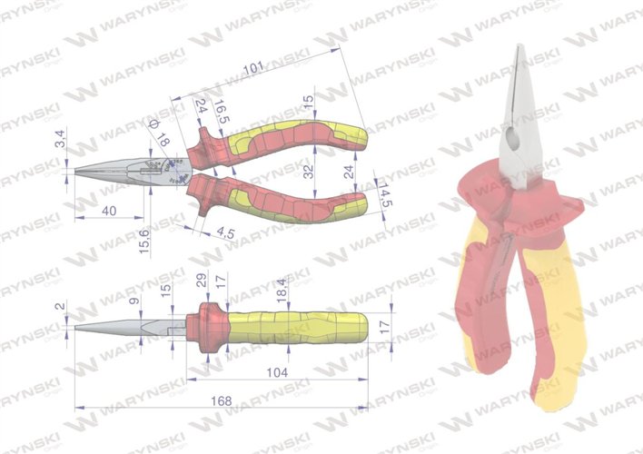 Szczypce izolowane, wydłużone proste 160 mm. VDE. Waryński