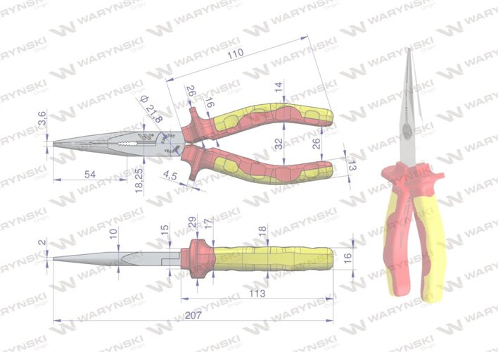 Szczypce izolowane, wydłużone proste 200 mm. VDE. Waryński