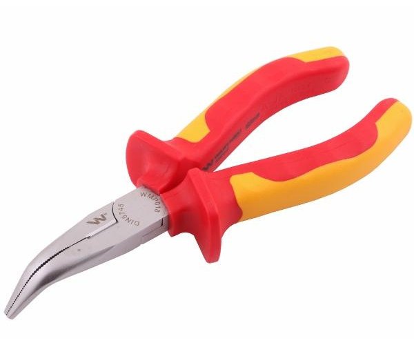 Szczypce izolowane, wydłużone wygięte 160 mm. VDE. Waryński