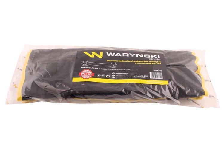 Zestaw kluczy płaskooczkowych w pokrowcu 19 szt rozmiary 6-24 w standardzie ASME B107-2010 Waryński